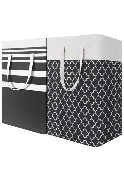 2Pcs Laundry Hamper, Large Collapsible Clothes Basket with Handles, Freestanding Waterproof for Bathroom, Bedroom, 75L