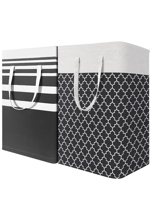 2Pcs Laundry Hamper, Large Collapsible Clothes Basket with Handles, Freestanding Waterproof for Bathroom, Bedroom, 75L