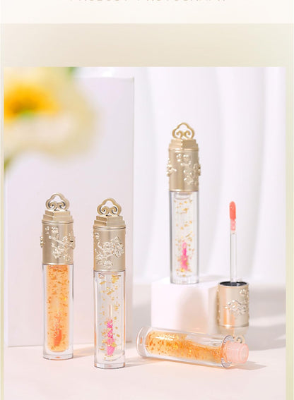 NOVO Lip Oil with Gold Foil, Color Changing Long Lasting Non Sticky Cup Lip Moisturizer to Fade Lip Lines and Plump Lip 6ml