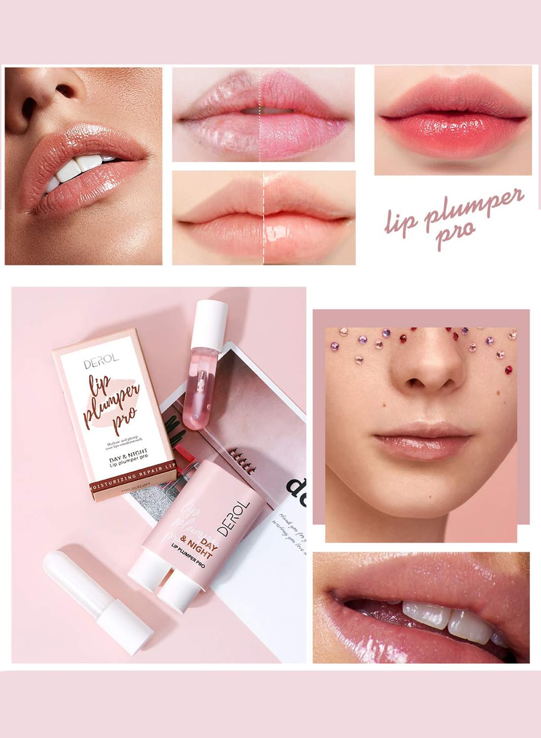NOVO Lip Care Kit with Natural Lip Plumper and Lip Care Serum, Hydrating Moisturizing Repairing Peeling Exfoliating Lip Treatment, Lip Gloss for Fuller Lips 2Pcs