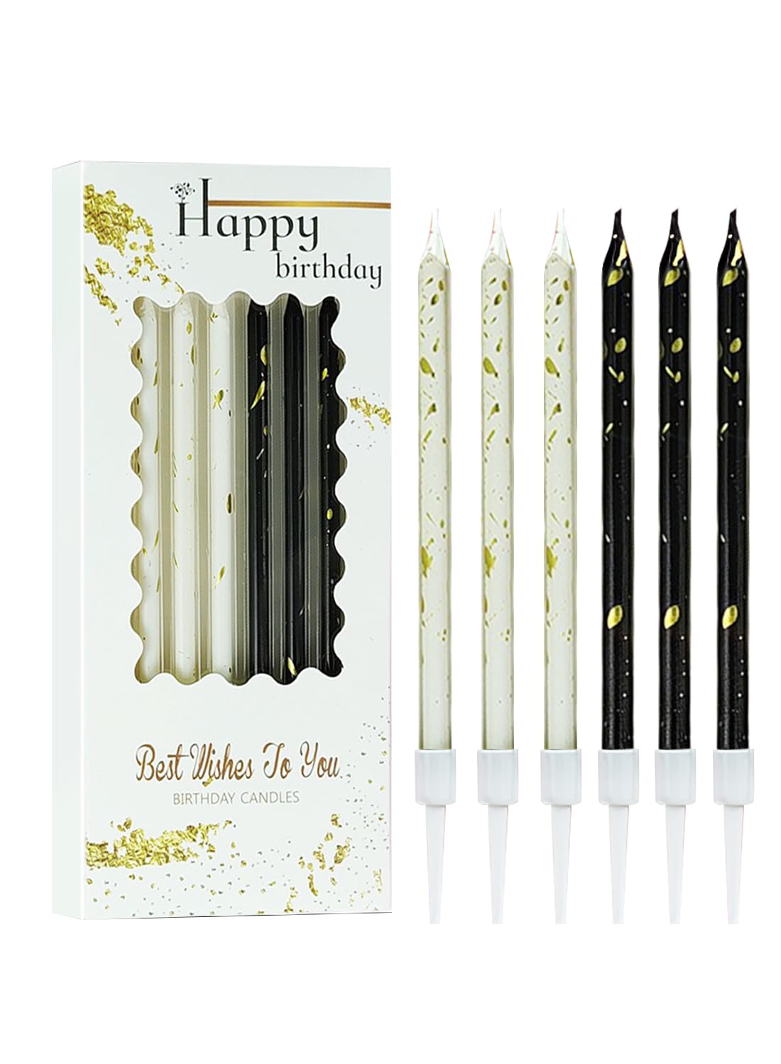 Colorful Long Thin Metallic Birthday Candles Kit£¬Glittery Cake Toppers with Cute Designs, Perfect for Kids' Parties, Anniversaries, and Celebrations-6Pcs Set Colorful