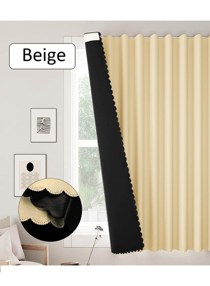 NOVO Velcro Curtains, Pongee No Drill Curtain, 100% Blackout, 1 Panel, W150 x H200CM, Fits Windows 75-100CM Wide, Beige
