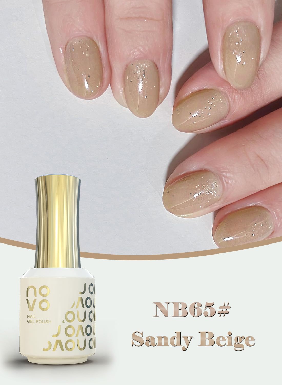 novo Rubber Base Gel, Shiny UV LED Gel Nail Polish for Women 12ml-NB65# Sandy Beige