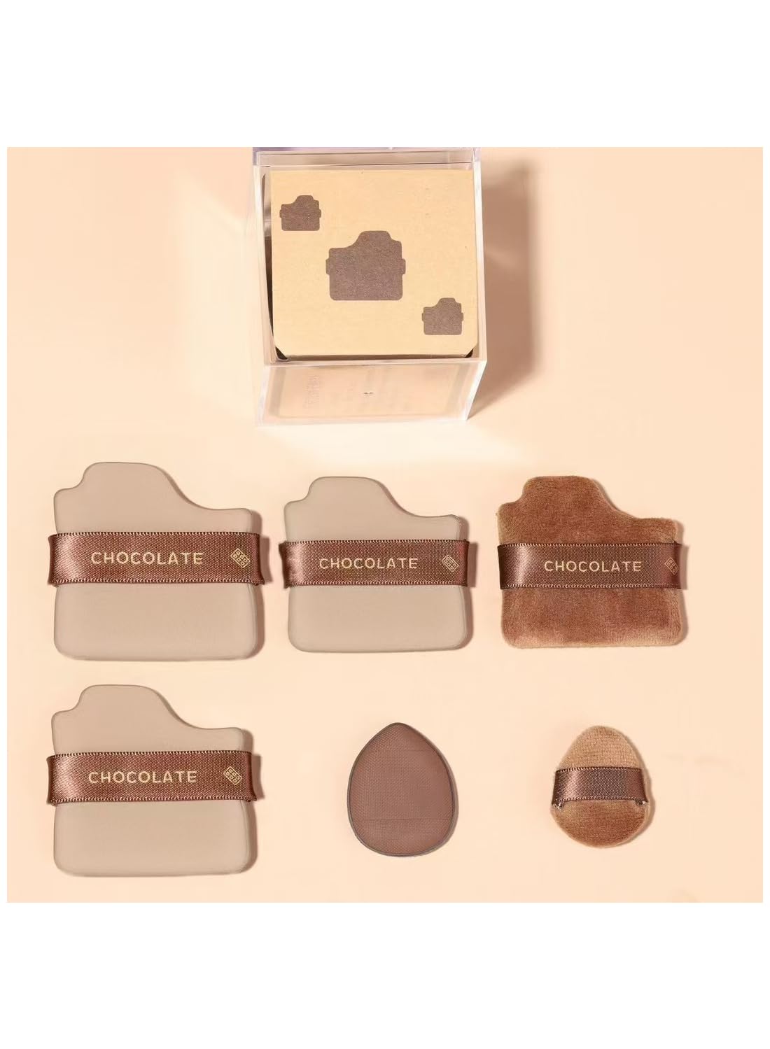 NOVO 6Pcs Multi-Function Chocolate Sponge Puff Set, Wet & Dry Use Makeup Applicators for Smooth Blending and Coverage