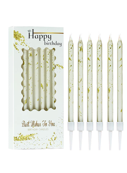Colorful Long Thin Metallic Birthday Candles Kit£¬Glittery Cake Toppers with Cute Designs, Perfect for Kids' Parties, Anniversaries, and Celebrations-6Pcs Set Colorful