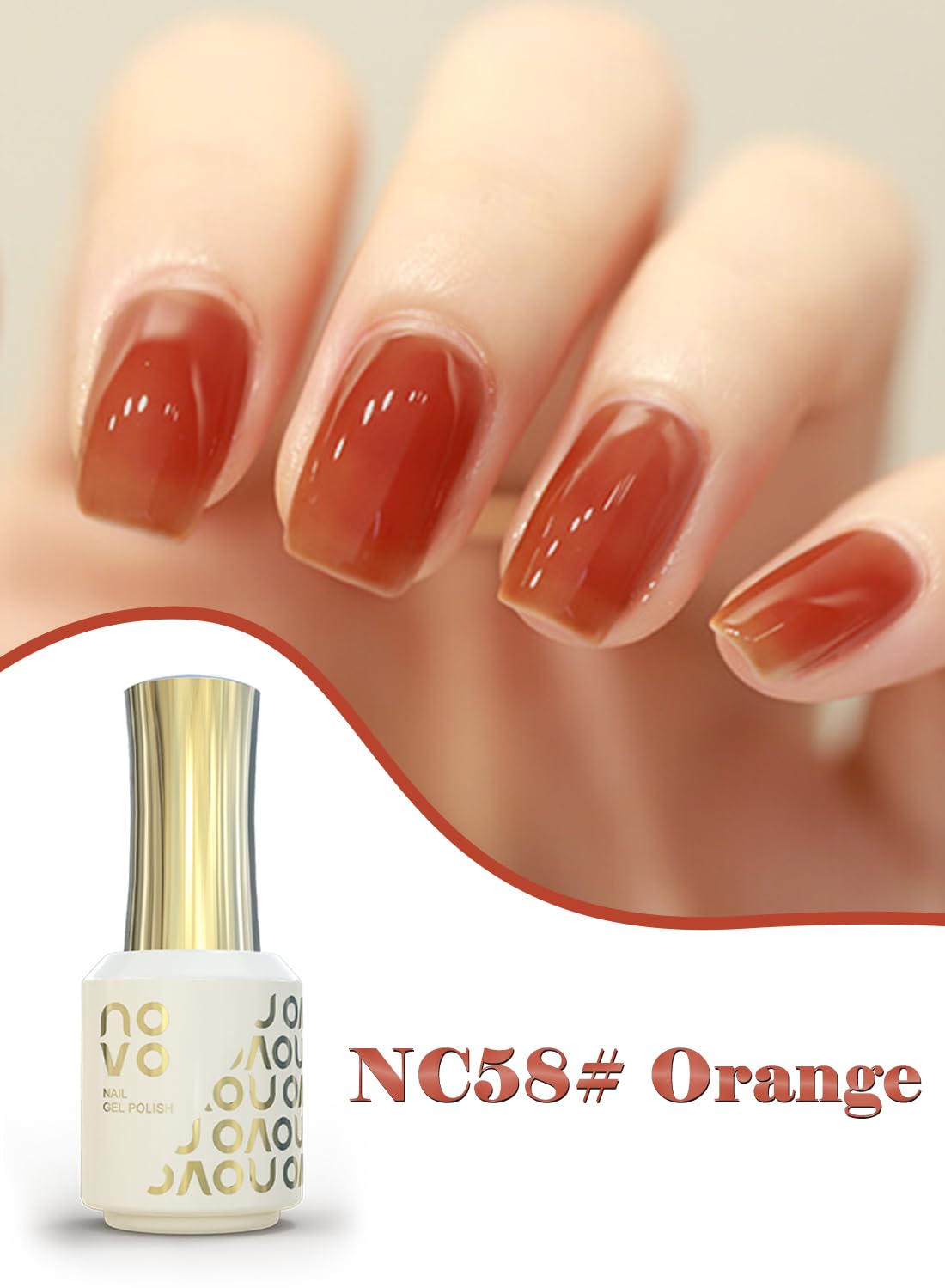 novo Jelly Gel Nail Polish, Sheer Nail Polish, UV LED Gel for DIY 12ml-NC58# Orange