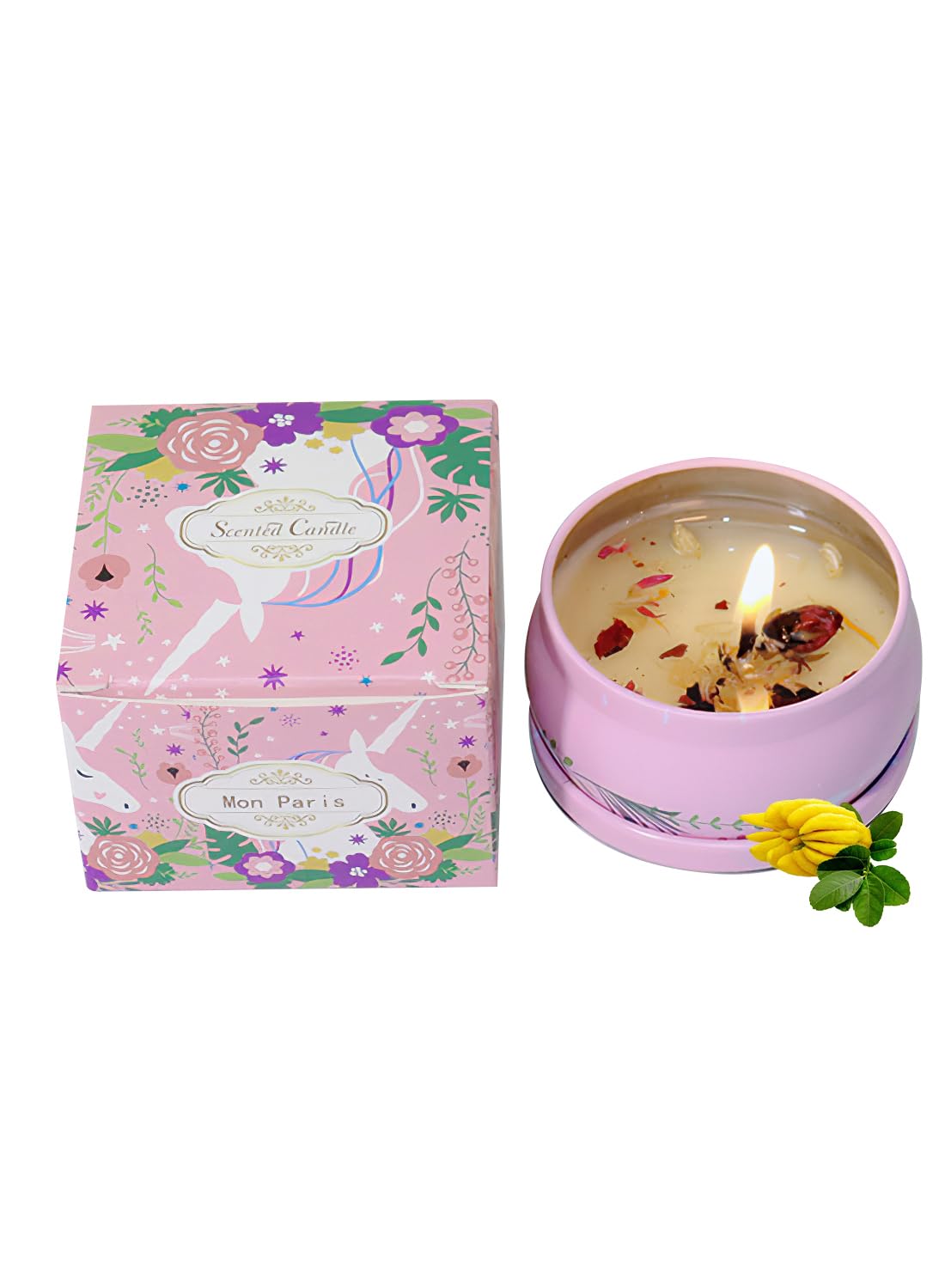 NOVO Scented Candle- 80g Natural Soy Wax Blend Aromatherapy Candle with Pure Essential Oils & Real Dried Flowers -Tuberose