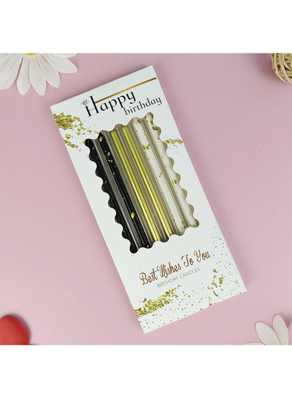 Colorful Long Thin Metallic Birthday Candles Kit£¬Glittery Cake Toppers with Cute Designs, Perfect for Kids' Parties, Anniversaries, and Celebrations-6Pcs Set Colorful