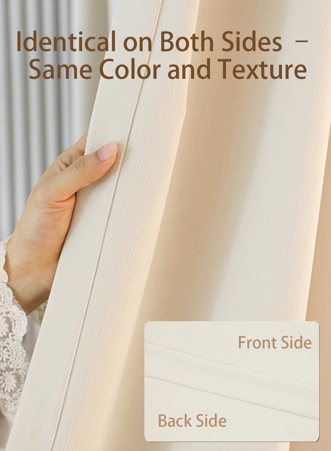 NOVO Double-Sided Chenille Blackout Curtain ¨C Grommet Top, 90% Light Blocking, Single Panel, W250 x H270CM, Fits Windows 125¨C165CM Wide (Cream White)