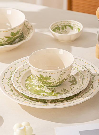 18Pcs Dinnerware Set, Gift Kit, Plates and Bowls Sets, Oven, Dishwasher and Microwave Safe, White/Green
