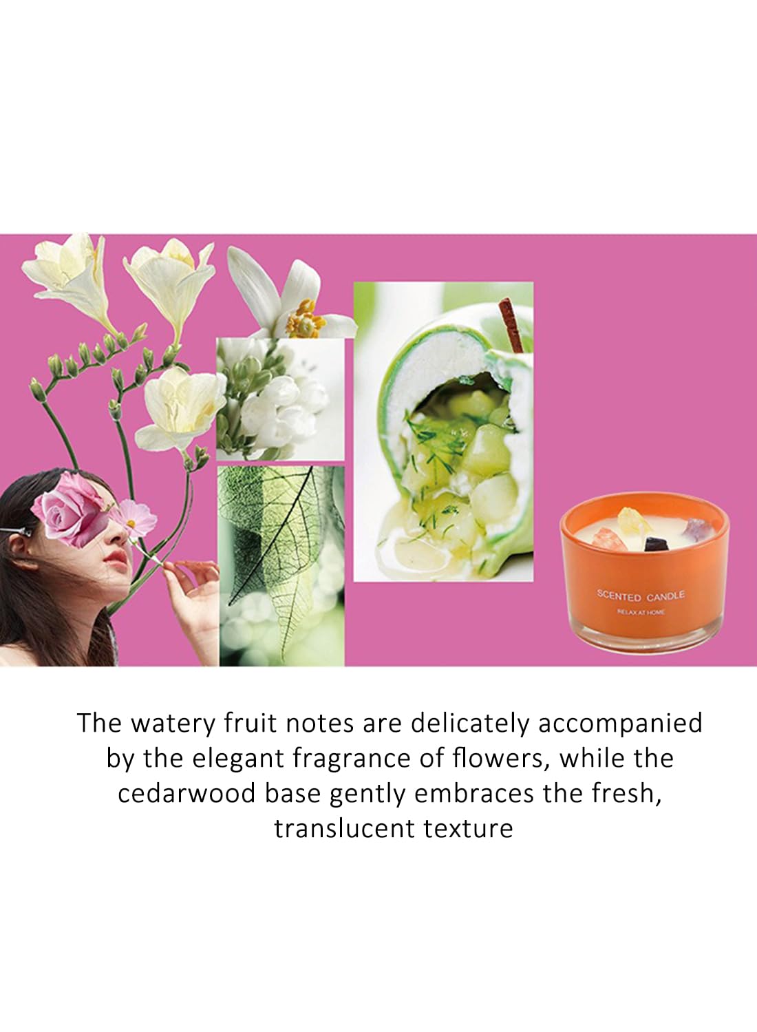 NOVO Scented Candles, 90g Natural Soy Wax Blend Aromatherapy Candle with Pure Essential Oils & Decorative Crystal-Orange