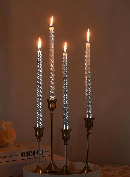 4Pcs Spiral Taper Candle, 25cm Non-Toxic Thread Style Candles, Dripless Scented for Party, Home Decoration (Gold)