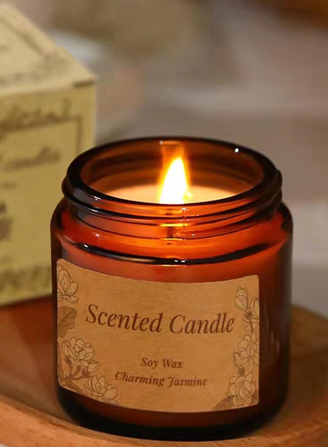 NOVO Scented Candles, 100g Natural Soy Wax Blend Aromatherapy Candle with Pure Essential Oils,12 Hours of Burn Time, or Home SPA Bathing Yoga-Wild Bluebell Brown/White