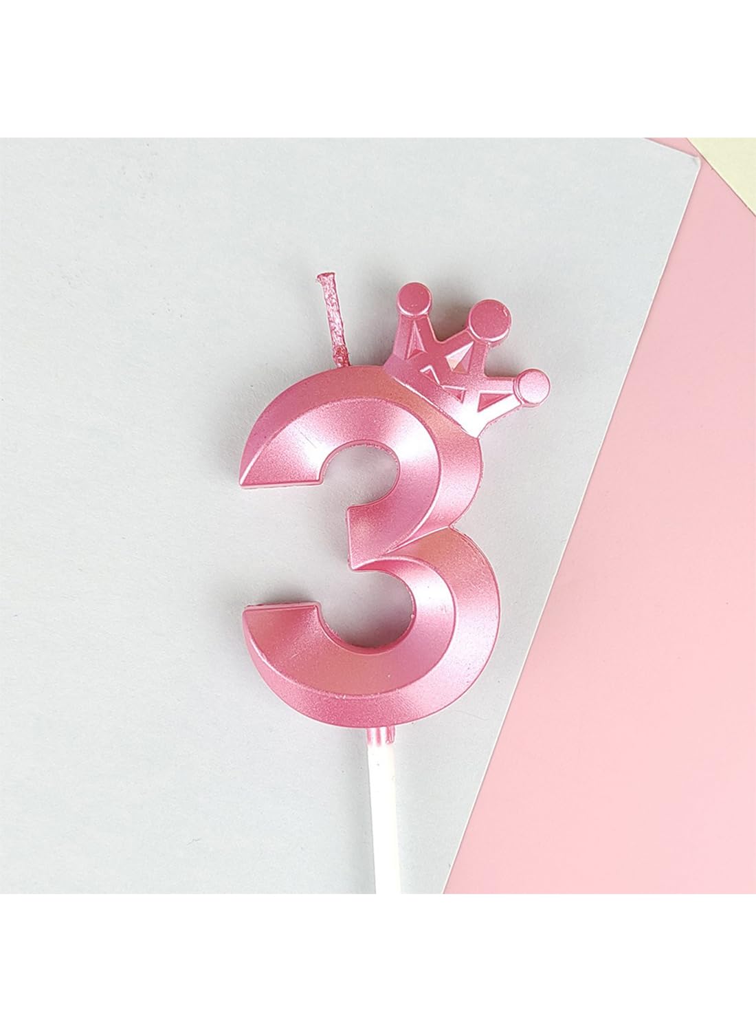Birthday Number Candles for Cake Decoration, Glittery Cake Toppers with Cute Designs, Perfect for Kids' Parties, Anniversaries, and Celebrations-PINK(No.3)
