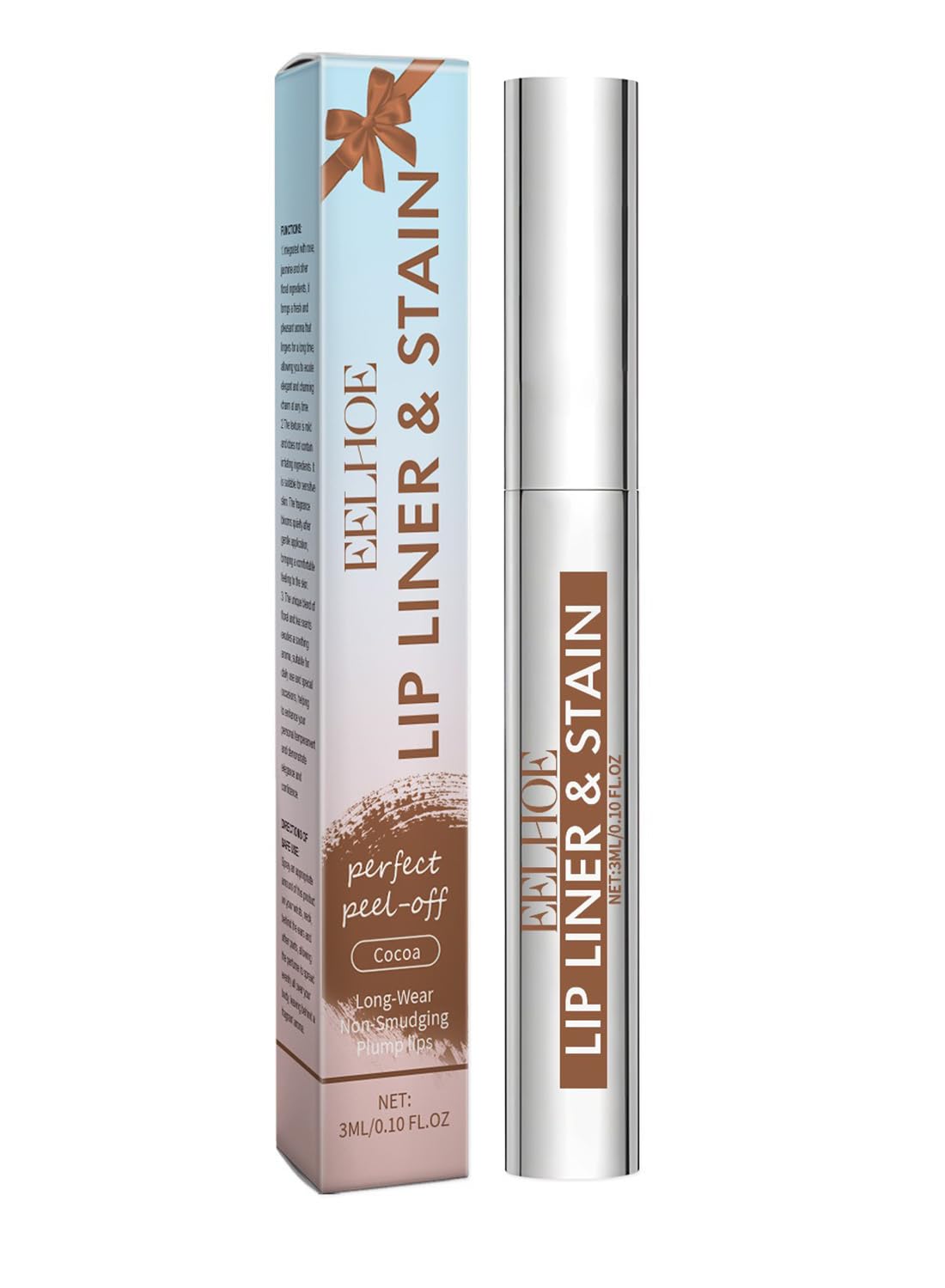 NOVO Peel-Off Lip Stain, Waterproof Matte Lip-Liner, Long-Lasting Transfer-Proof Highly Pigmented Effortless Lipmakeup, 3ml Cocoa Brown