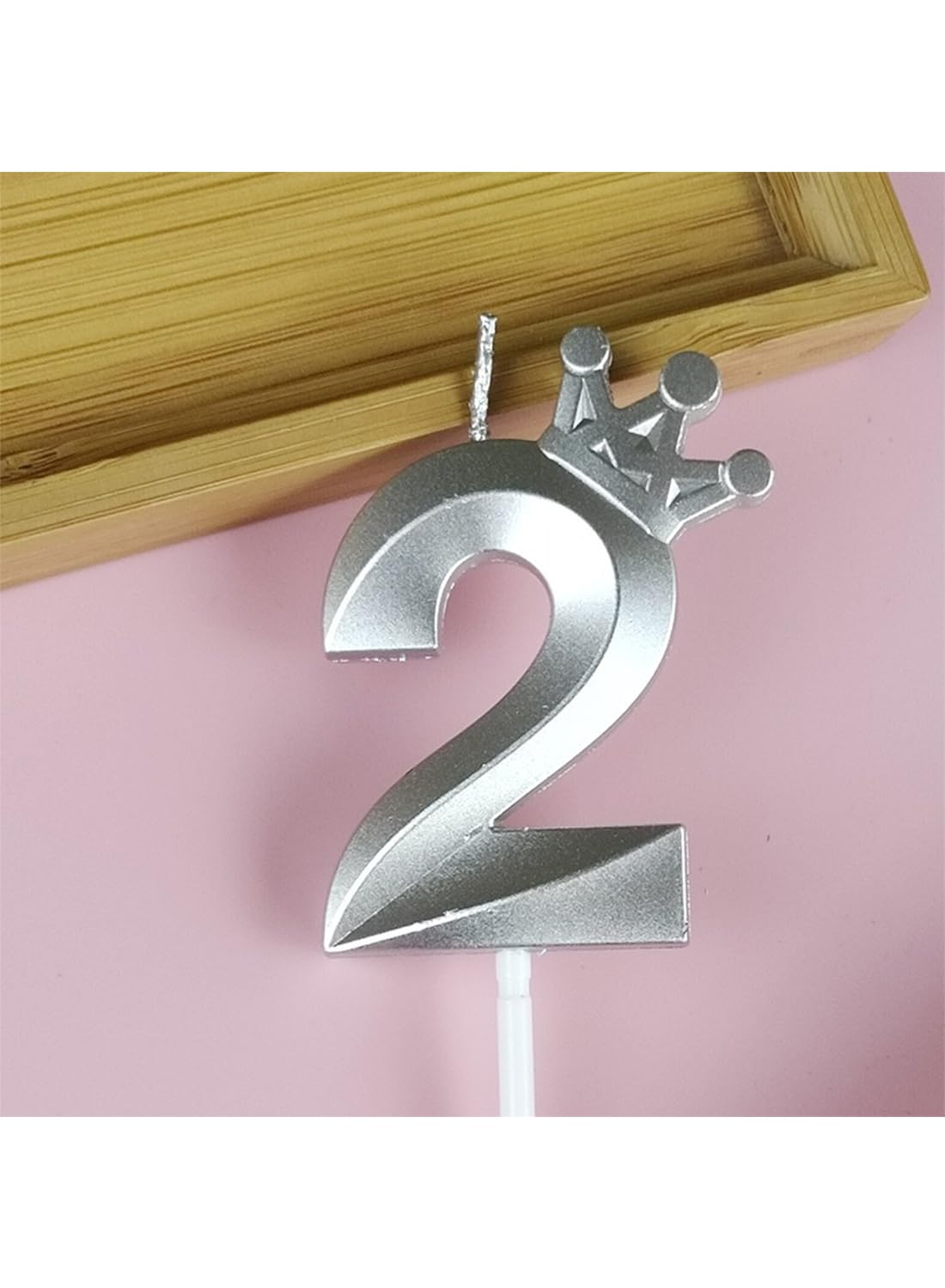 Birthday Number Candles for Cake Decoration, Glittery Cake Toppers with Cute Designs, Perfect for Kids' Parties, Anniversaries, and Celebrations-silver(No.2)