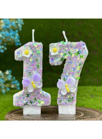 7cm Birthday Number Candles for Cake Decoration, Glittery Cake Toppers with Cute Designs, Perfect for Kids' Parties, Anniversaries, and Celebrations-Green Turtle(No.0)