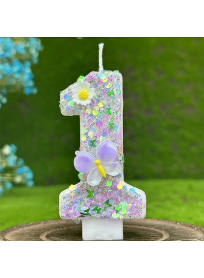 7cm Birthday Number Candles for Cake Decoration, Glittery Cake Toppers with Cute Designs, Perfect for Kids' Parties, Anniversaries, and Celebrations-Green Turtle(No.0)