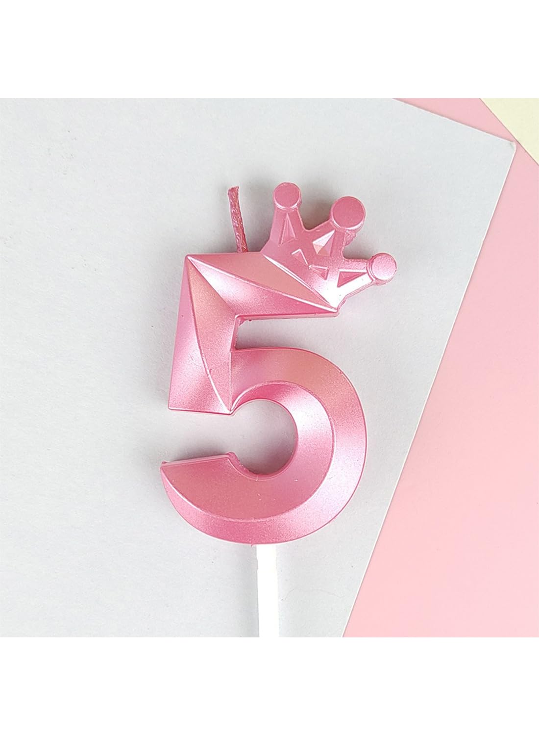Birthday Number Candles for Cake Decoration, Glittery Cake Toppers with Cute Designs, Perfect for Kids' Parties, Anniversaries, and Celebrations-PINK(No.5)