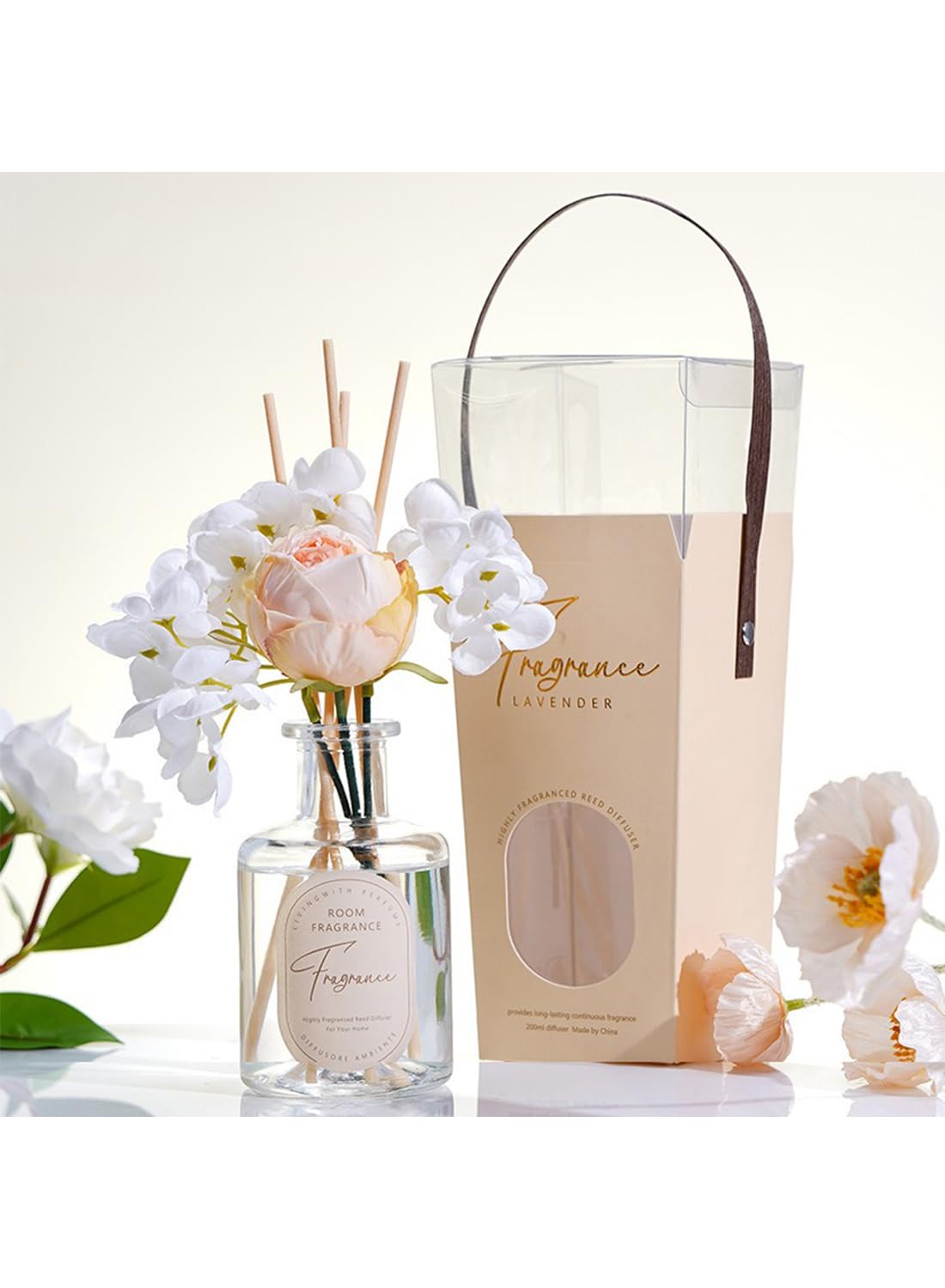 NOVO Scented Reed Diffuser, Artificial Flower Home Fragrance Oil with 4 Sticks for Bedroom,Home D¨¦cor,Office & Bathroom 200ml