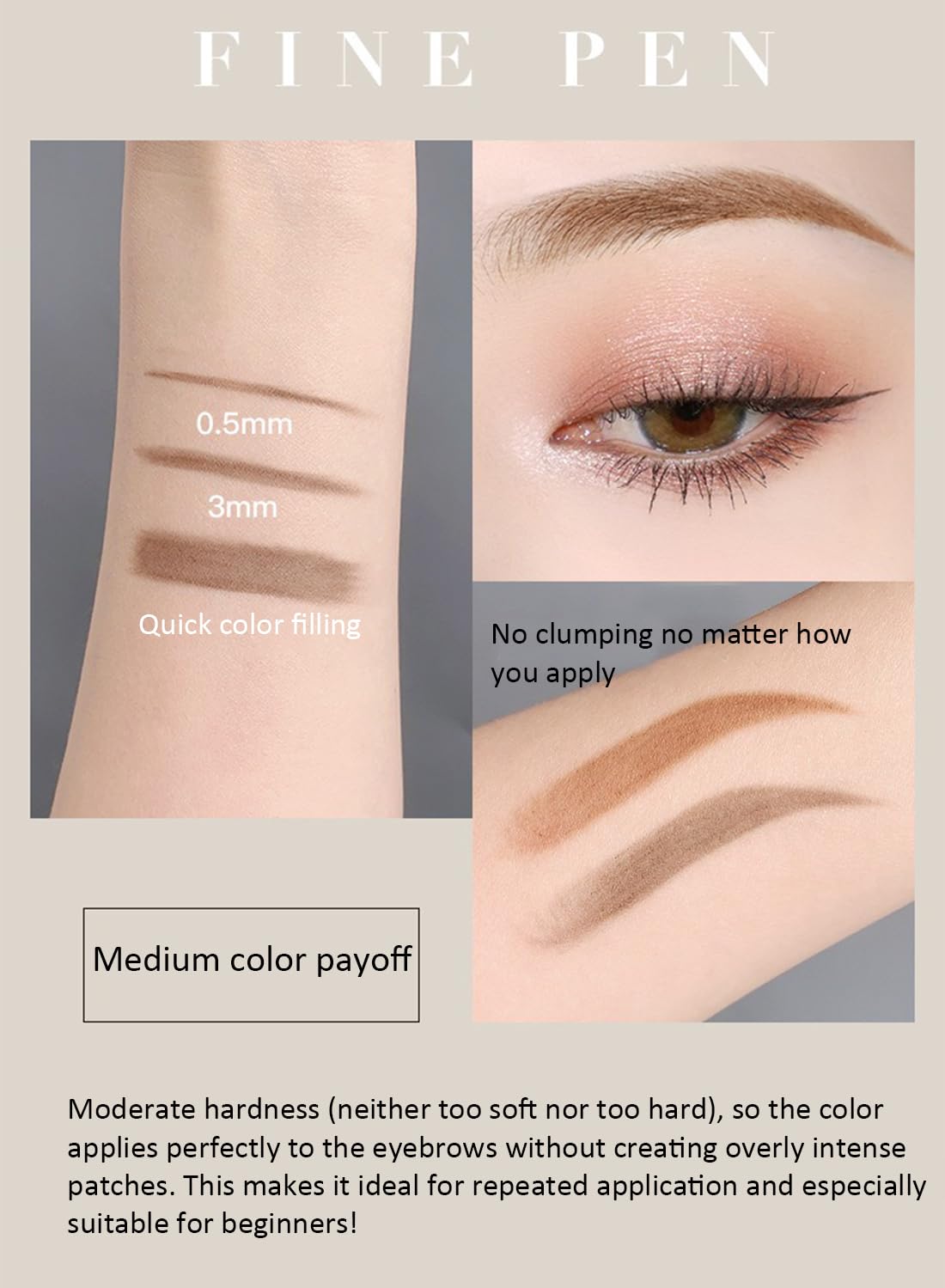 NOVO Eyebrow Pencil with Spiral Brush, Micro-Fine Tip, Waterproof Brow Pen 01