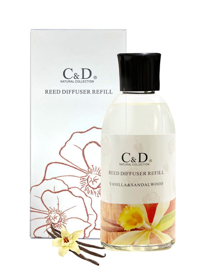 NOVO Reed Diffuser Oil Refill ¨C Long-Lasting Natural Fragrance for Home, Bedroom, Bathroom & Office Decor, 180ml ¨C Vanilla & Sandalwood