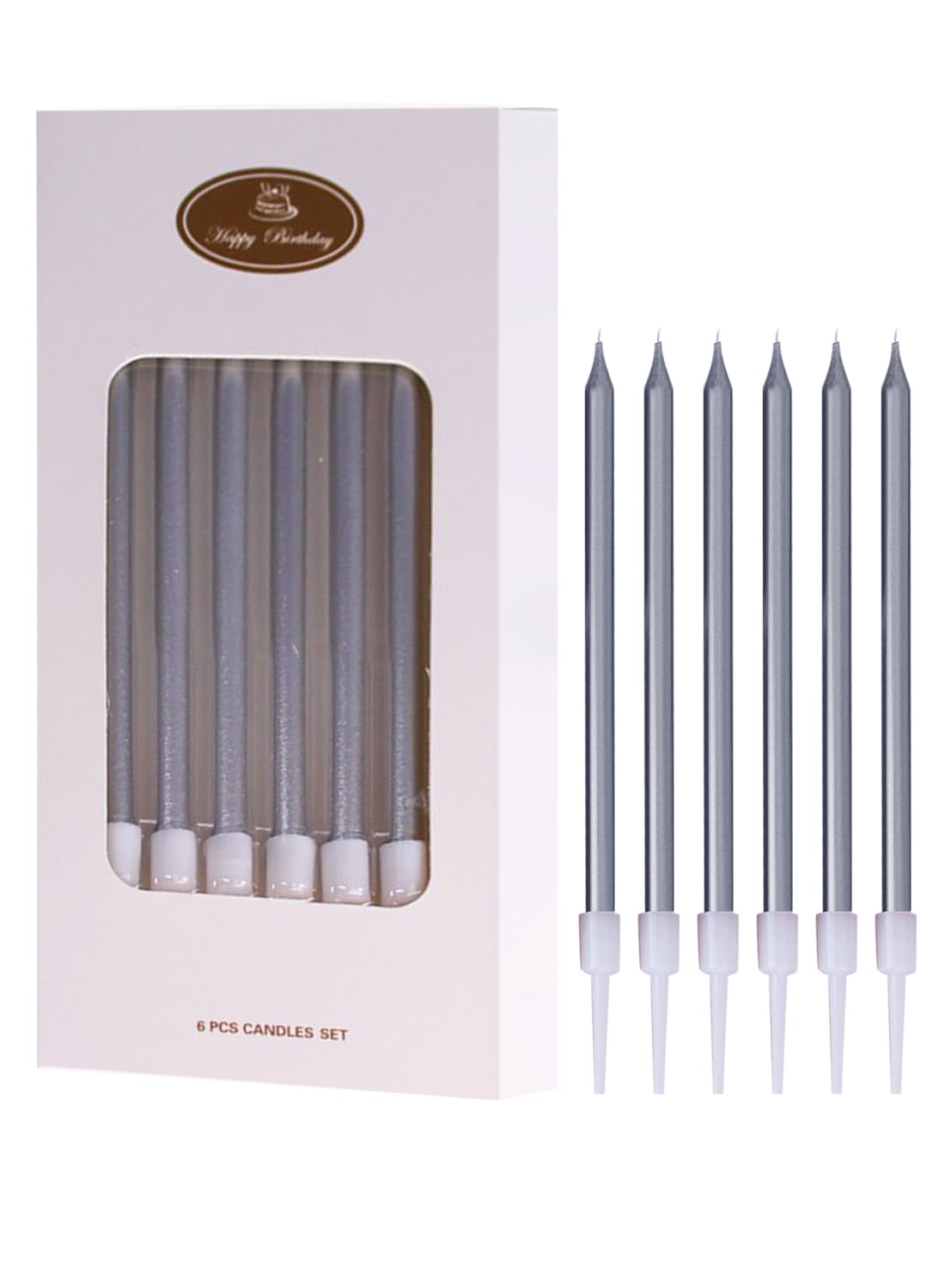 Colorful Long Thin Metallic Birthday Candles Kit£¬Glittery Cake Toppers with Cute Designs, Perfect for Kids' Parties, Anniversaries, and Celebrations-6Pcs Set Colorful