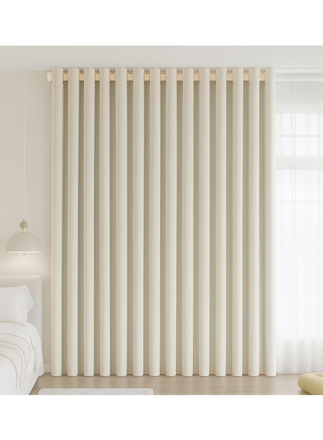 NOVO Double-Sided Chenille Blackout Curtain ¨C Grommet Top, 90% Light Blocking, Single Panel, W250 x H270CM, Fits Windows 125¨C165CM Wide (Cream White)