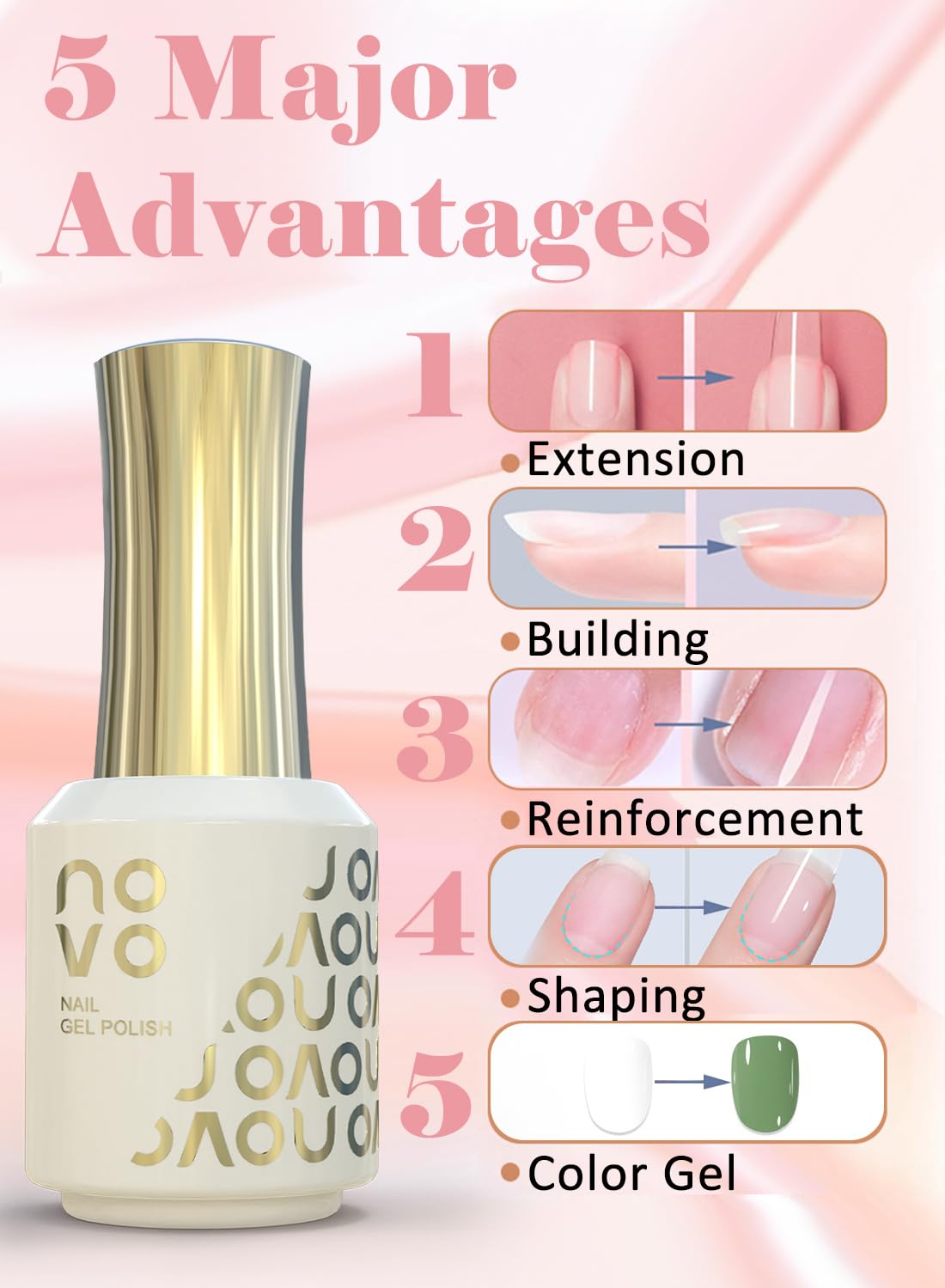 novo 5-in-1 Gel Polish, UV LED Multifunctional Builder Nail Gel 15ml-ND13# Pink