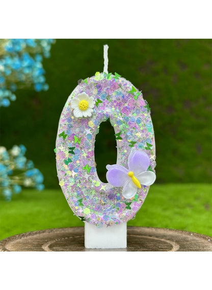 7cm Birthday Number Candles for Cake Decoration, Glittery Cake Toppers with Cute Designs, Perfect for Kids' Parties, Anniversaries, and Celebrations-Green Turtle(No.0)
