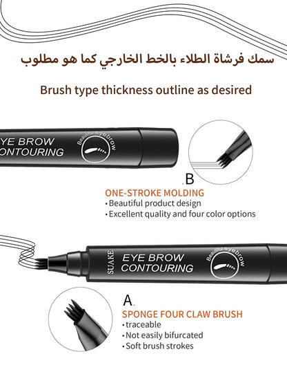 NOVO Eyebrow Pen Liquid with Micro-Fork Tip, 4-Prong Microblade Brows & Long Lasting Waterproof Brow Contouring Pencil, for Daily Natural Eye Makeup for Women-Light Brown