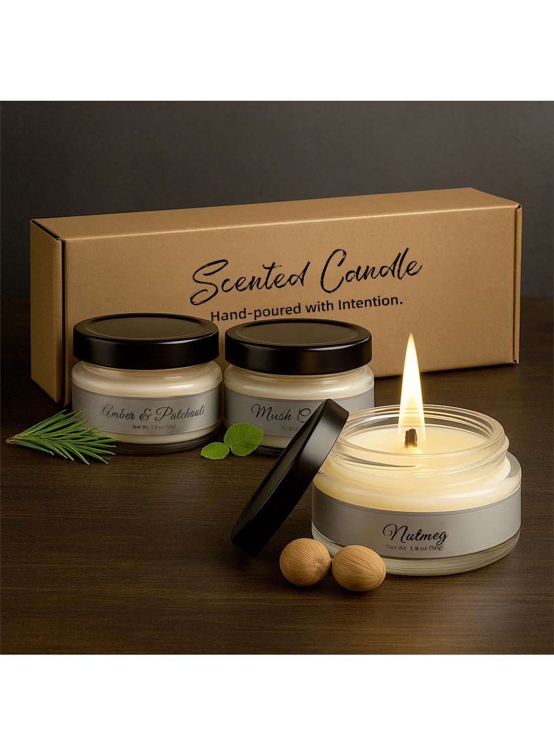 NOVO Scented Candles, 50g Natural Soy Wax Blend Aromatherapy Candle with Pure Essential Oils,12 Hours of Burn Time, or Home SPA Bathing Yoga-3 pcs set-B