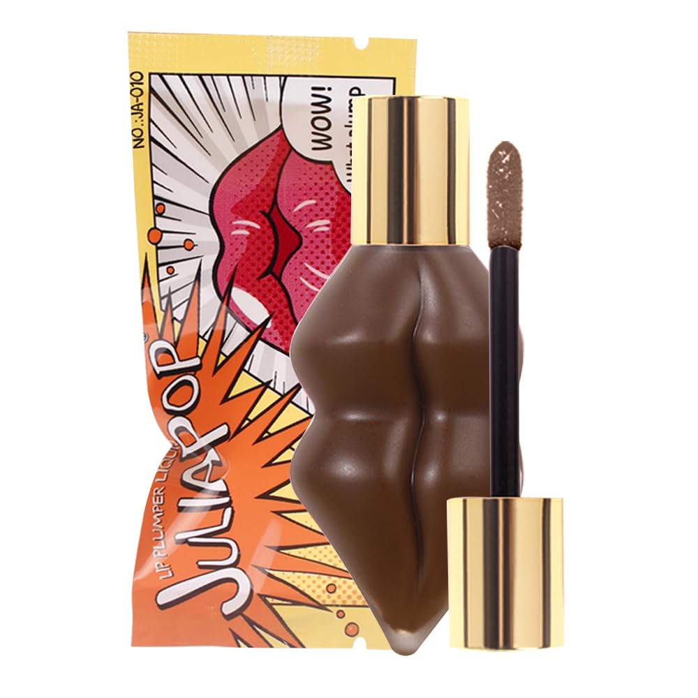 NOVO Lip Plumper with Mint and Ginger Extract, Mirror Ultra Hydrating Long Lasting Nonstick Cup Moisturizing Tinted , for Girls & Women- Coffee Brown 06#