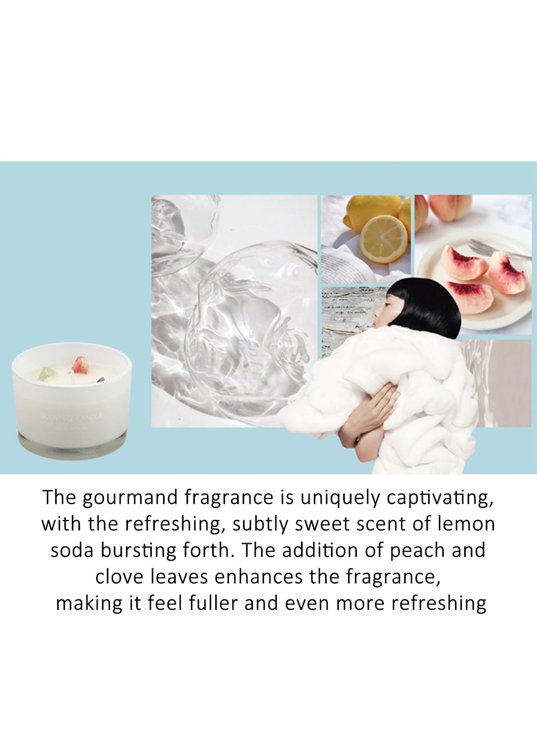 NOVO Scented Candles, 90g Natural Soy Wax Blend Aromatherapy Candle with Pure Essential Oils & Decorative Crystal-White