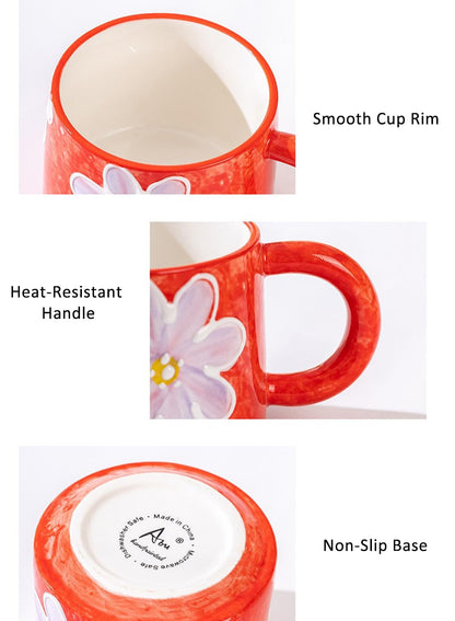 NOVO Hand-Painted Coloful Ceramic Mug Cup,Boho Style, Microwave Dishwasher Oven Safe, for Coffee, Breakfast & Ice Cream 550ml-Dark Blue
