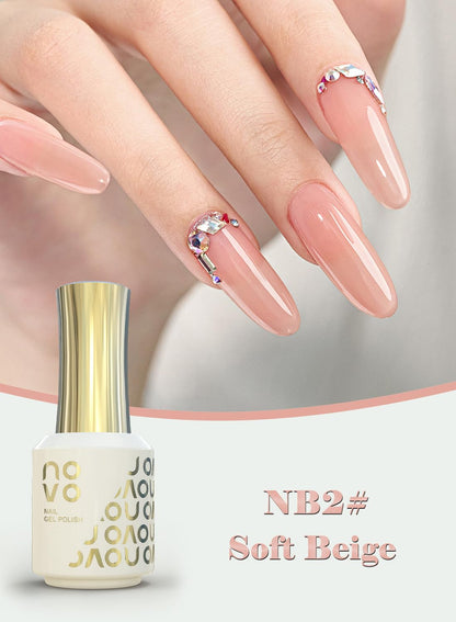 novo Rubber Base Gel, Shiny UV LED Gel Nail Polish for Women 12ml-NB2# Soft Beige