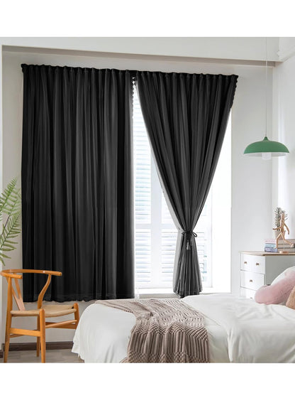 NOVO Velcro Curtains, Pongee No Drill Curtain, 100% Blackout, 1 Panel, W150 x H200CM, Fits Windows 75-100CM Wide, Beige