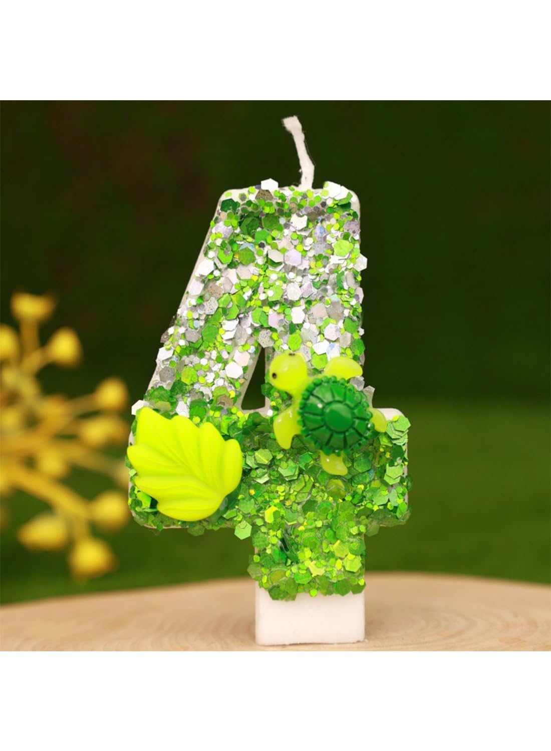 7cm Birthday Number Candles for Cake Decoration, Glittery Cake Toppers with Cute Designs, Perfect for Kids' Parties, Anniversaries, and Celebrations-Green Turtle(No.0)