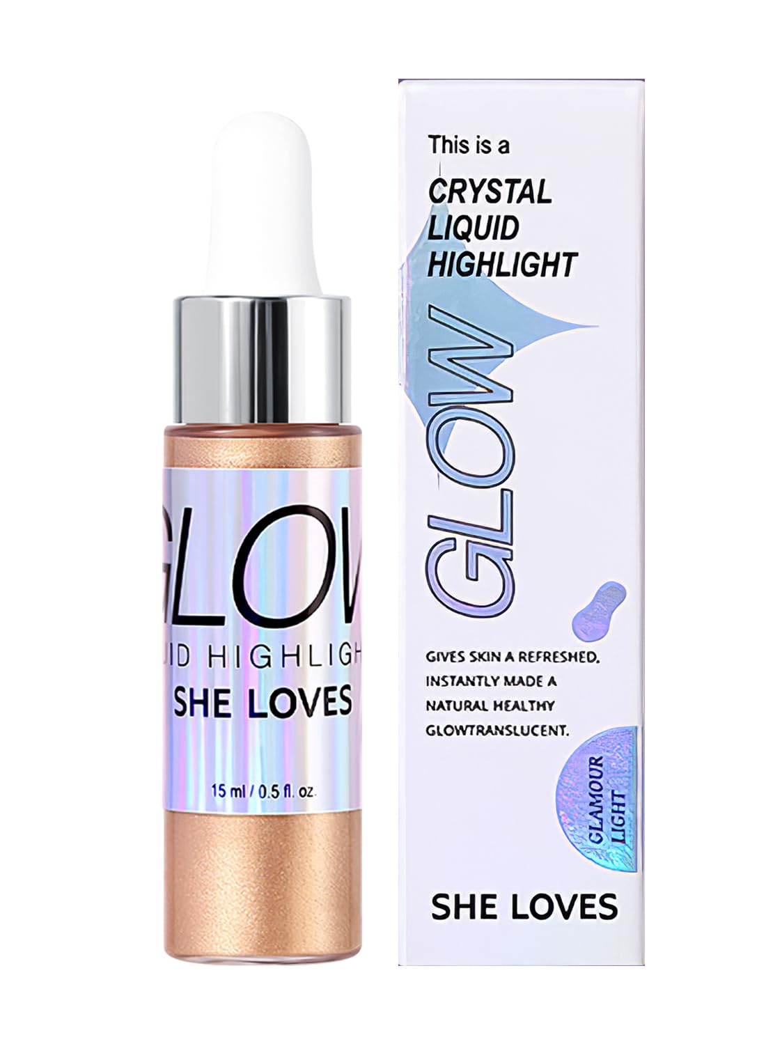 NOVO Liquid Highlighter, Shimmer Glitter Body Oil, Long Lasting Waterproof High Shiny Illuminator for Face and Body 15ML Pearl White NO.01