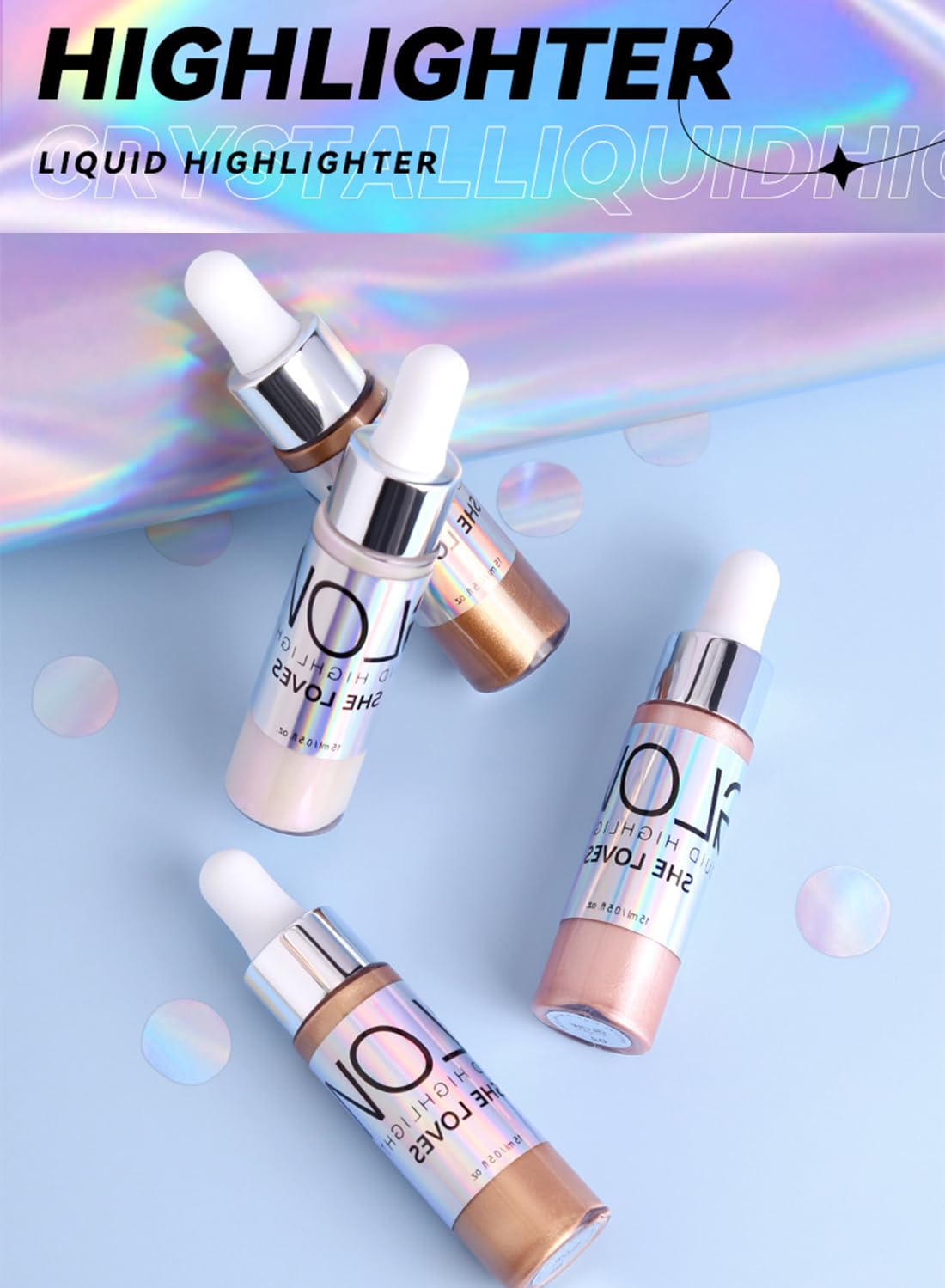 NOVO Liquid Highlighter, Shimmer Glitter Body Oil, Long Lasting Waterproof High Shiny Illuminator for Face and Body 15ML