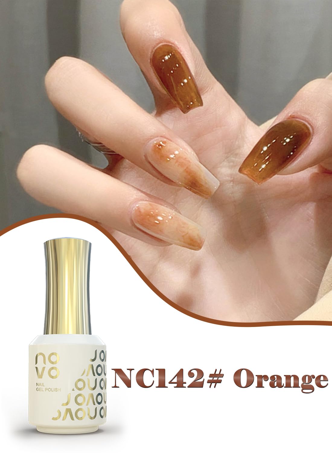 novo Jelly Gel Nail Polish, Sheer Nail Polish, UV LED Gel for DIY 12ml-NC142# Orange