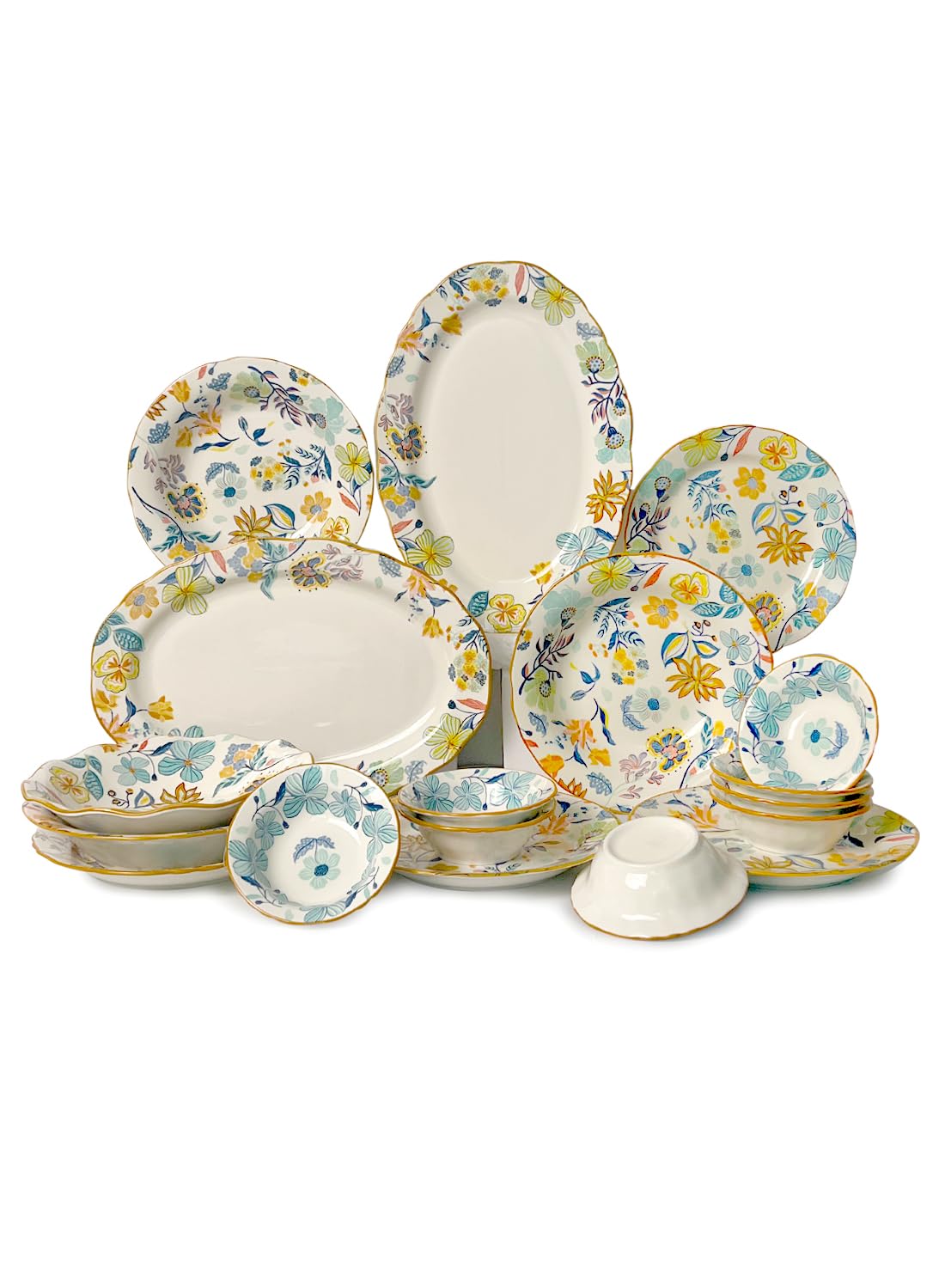 18Pcs Dinnerware Set, Gift Kit, Plates and Bowls Sets, Oven, Dishwasher and Microwave Safe, Colorful Floral