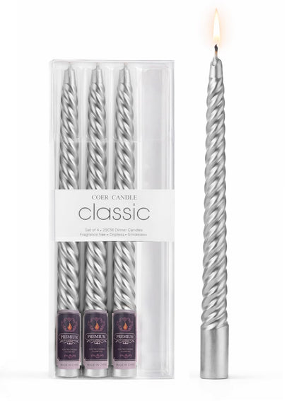 4Pcs Spiral Taper Candle, 25cm Non-Toxic Thread Style Candles, Dripless Scented for Party, Home Decoration (Gold)