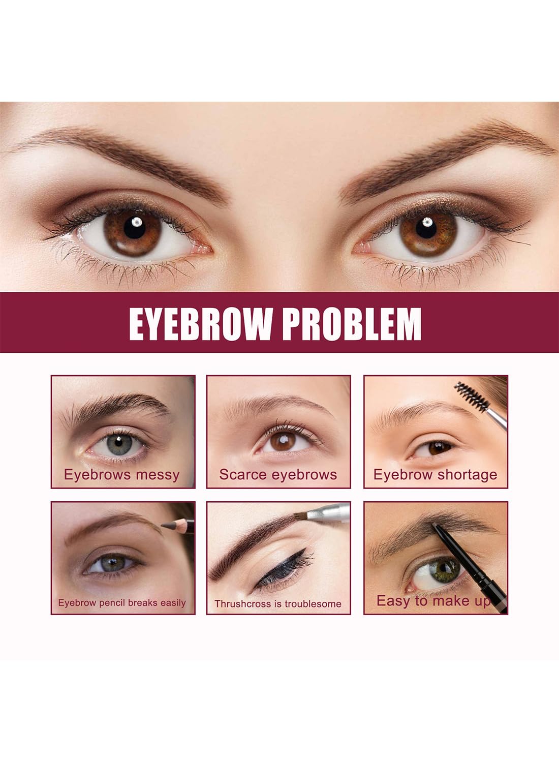 NOVO Multi-Function Eyebrow Cream Set, Brow Makeup & 4D Brow Stamp Brush, Dark Brown