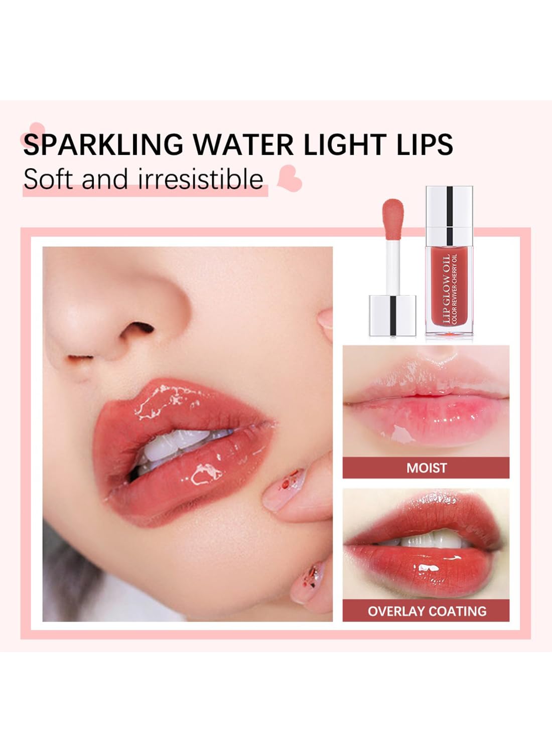 NOVO Glossy Lip Oil, Lasting Moisturizing Glimmer Glow to Fade Lines 9ml-015# Cherry Pink