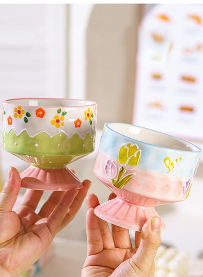 NOVO Hand-Painted Coloful Ceramic Mug Cup,Boho Style, Microwave Dishwasher Oven Safe, for Coffee, Breakfast & Ice Cream 550ml-Dark Blue