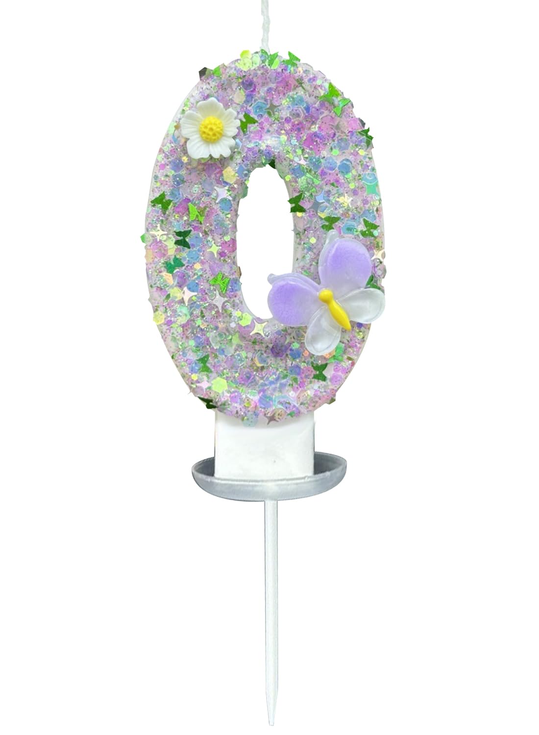 7cm Birthday Number Candles for Cake Decoration, Glittery Cake Toppers with Cute Designs, Perfect for Kids' Parties, Anniversaries, and Celebrations-Green Turtle(No.0)
