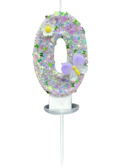 7cm Birthday Number Candles for Cake Decoration, Glittery Cake Toppers with Cute Designs, Perfect for Kids' Parties, Anniversaries, and Celebrations-Green Turtle(No.0)