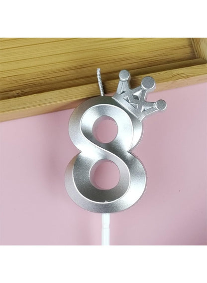 Birthday Number Candles for Cake Decoration, Glittery Cake Toppers with Cute Designs, Perfect for Kids' Parties, Anniversaries, and Celebrations-silver(No.8)