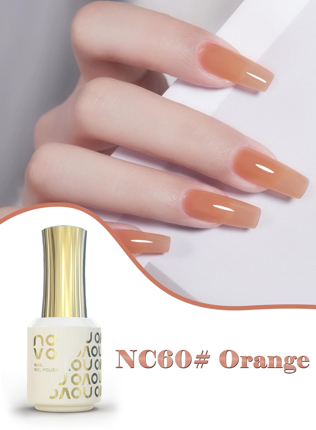 novo Jelly Gel Nail Polish, Sheer Nail Polish, UV LED Gel for DIY 12ml-NC60# Orange